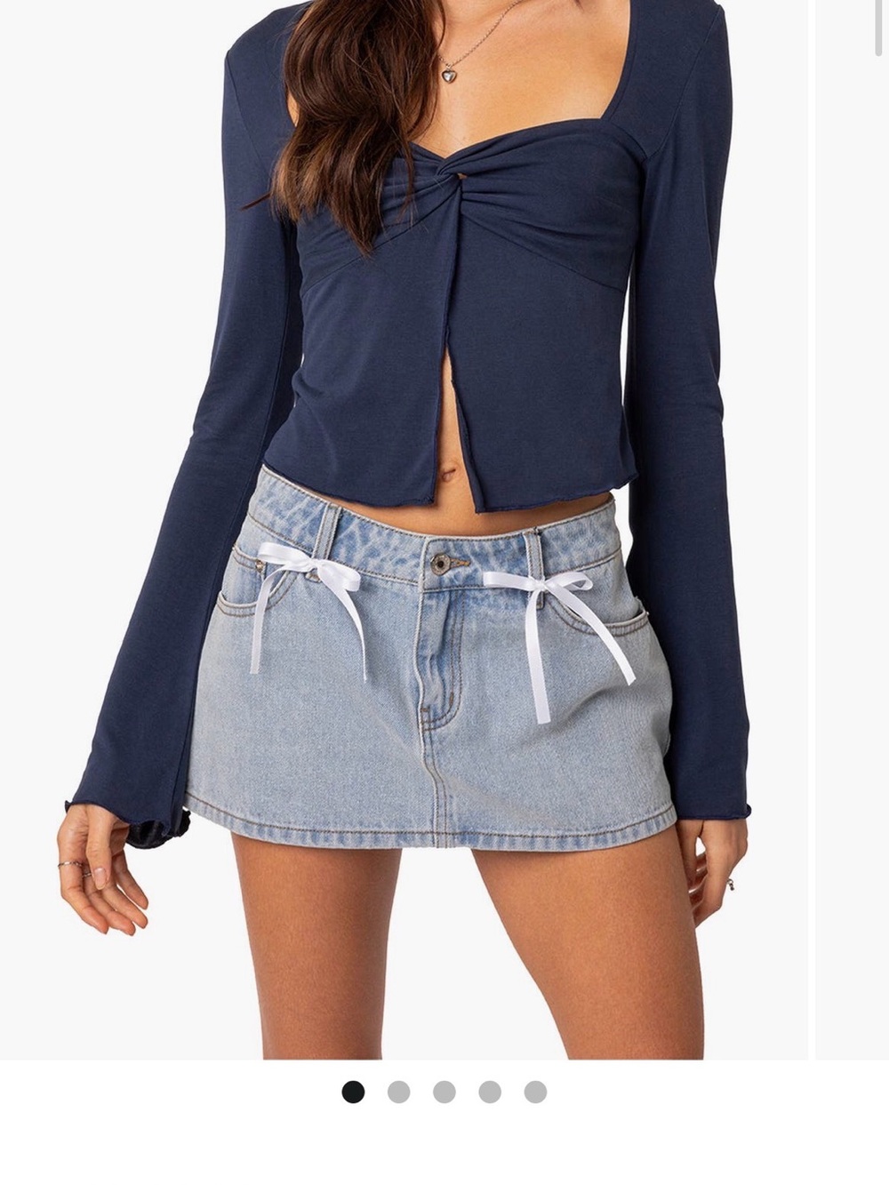 Cropped split front Navy Long-Bell Sleeve Twist-Front Top by Edikted